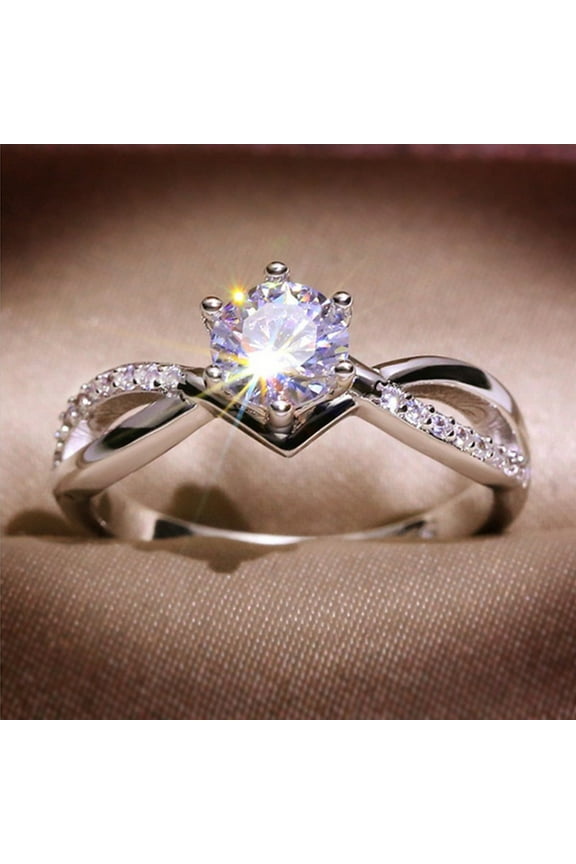 ON SALE! Loyerfyivos Luxury Diamond Silver Ring Bride Ring Engagement Wedding Ring Prong Setting Zircon Rings Jewelry for Your Princess
