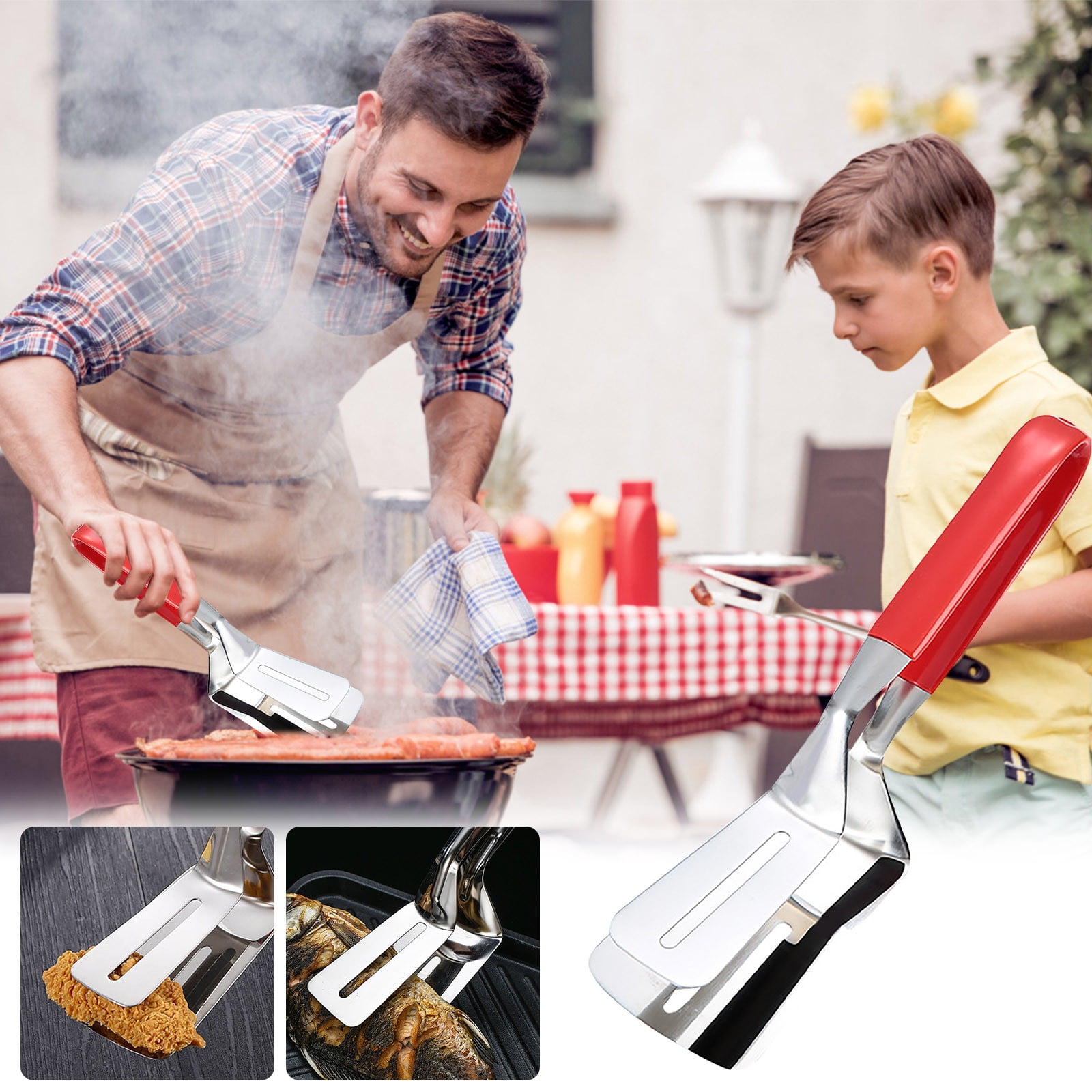 1pc Steak Clamps, 3-in-1 Cooking Tong, Double Sided Spatula,  Multifunctional Stainless Steel Food Flipping Spatula Tongs Clip for  Beefsteak Bread Hamburger BBQ Meats Pizza Pies Bread Fish