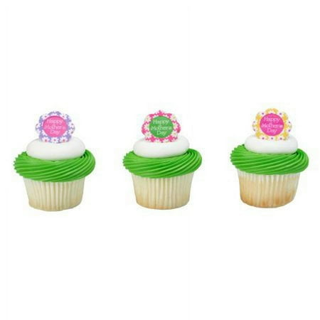ON SALE Mothers Day Flower Cupcake Cake Rings Party Favors Cake Toppers 24 Count