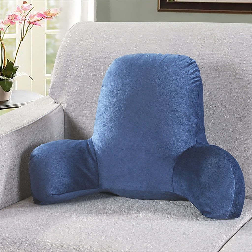 NTBED Reading Pillow Faux Fur Bed Wedge Backrest with Arms,Couch TV Relax  Bed Rest Pillow Back Support Cushion for Kids Teens Boys Girls(Blue Purple)