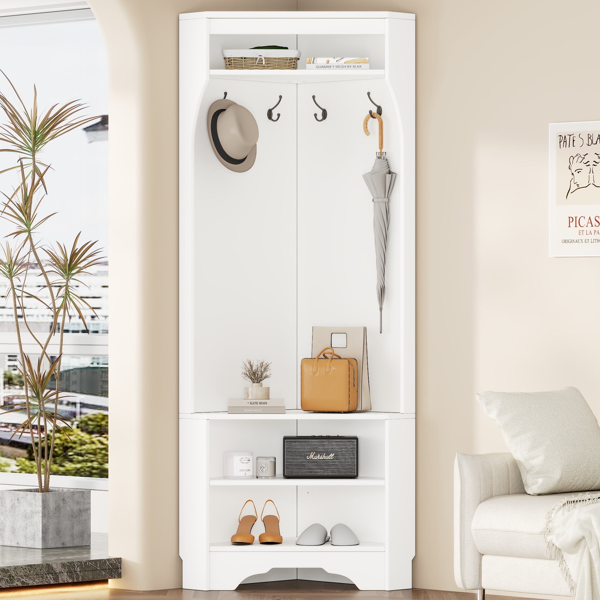 ON-TREND Minimalist Corner Hall Tree with Shoe Bench, Versatile ...