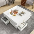 thumbnail image 1 of [Luckynote]Modern High Gloss Coffee Table with 4 Drawers, Multi-Storage Square Cocktail Tea Table with Wood Grain Legs, Center Table for Living Room, 31.5''x31.5'', White, 1 of 10