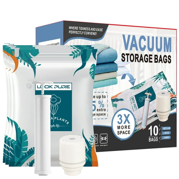 ONAIL 10 COMBO PACK: 4L+4XL+2XXL Vacuum Storage Bags, Airtight Double-Zip Seal, Compression for Comforters and Blankets, Sealer Clothes Storage