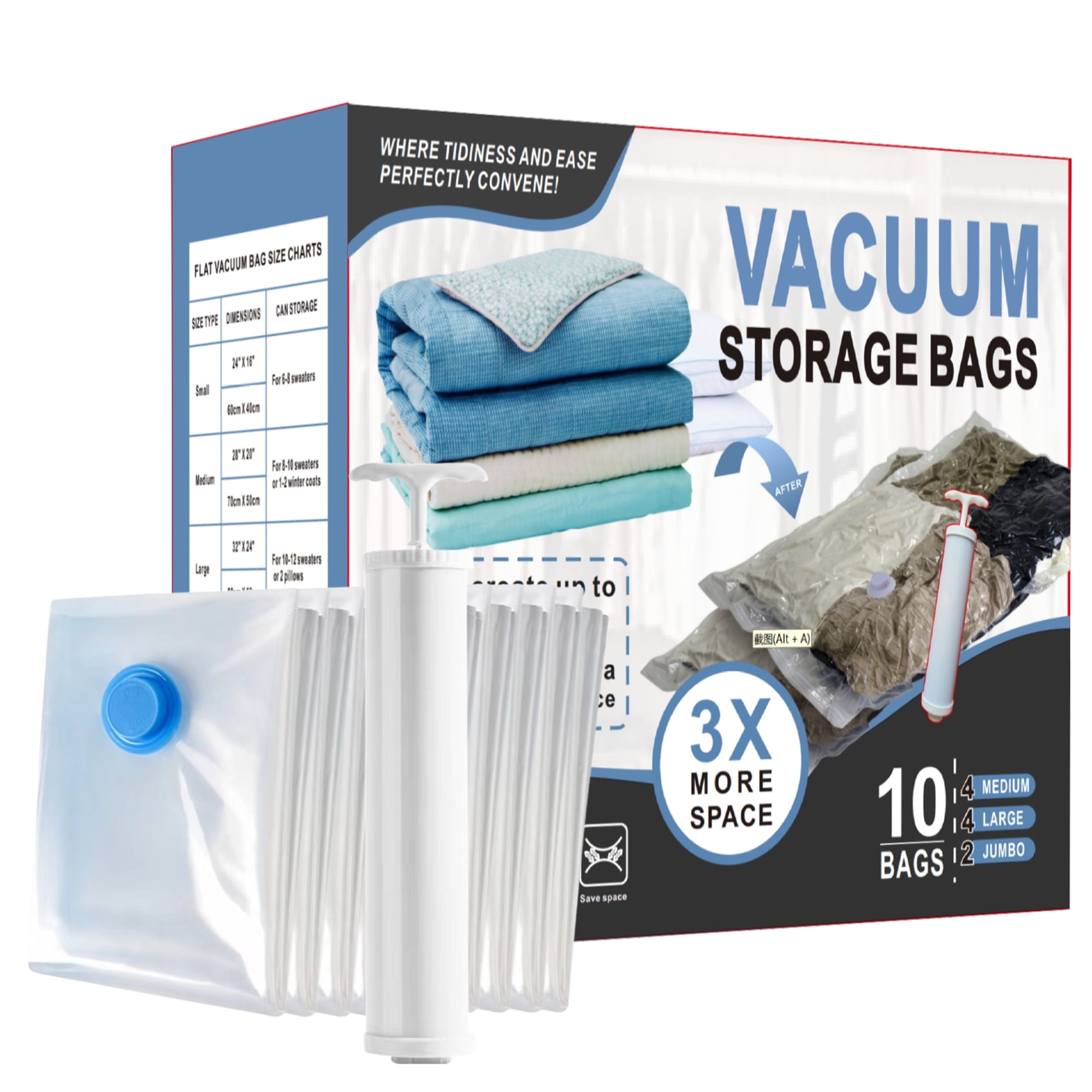ONAIL 10 COMBO PACK: 4L+4XL+2XXL Vacuum Storage Bags, Airtight Double ...