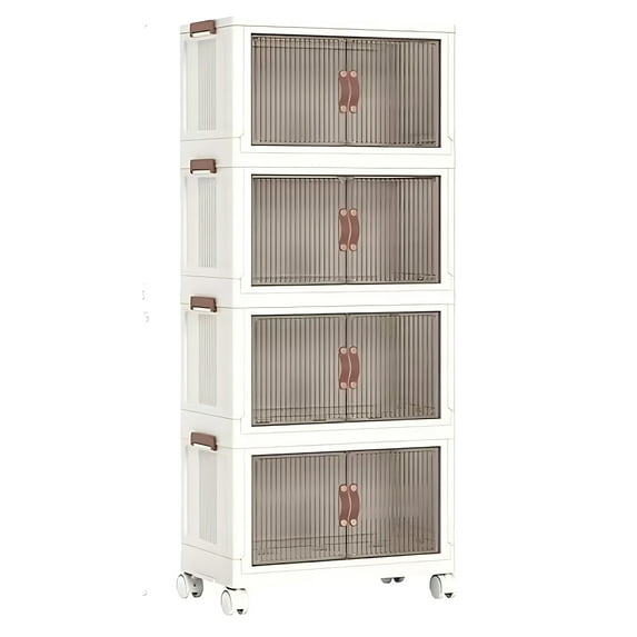 ONAIL 452QT Stackable Storage Bins with Lid Doors Wheels PP+PC Collapsible Organizer Container for Living Room, Bedroom, Home, Office, Adult, Child