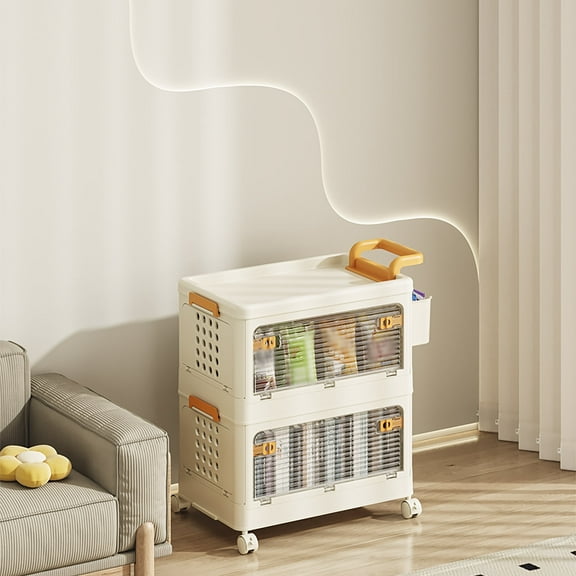 ONAIL 80QT/20Gal 2-Tier Stackable Plastic Storage Bins with Organizer Box, Folding Storage Boxes with Lids Wheels, Collapsible Craft Containers Large Closet Organizers Box for Bedrooms Living Rooms