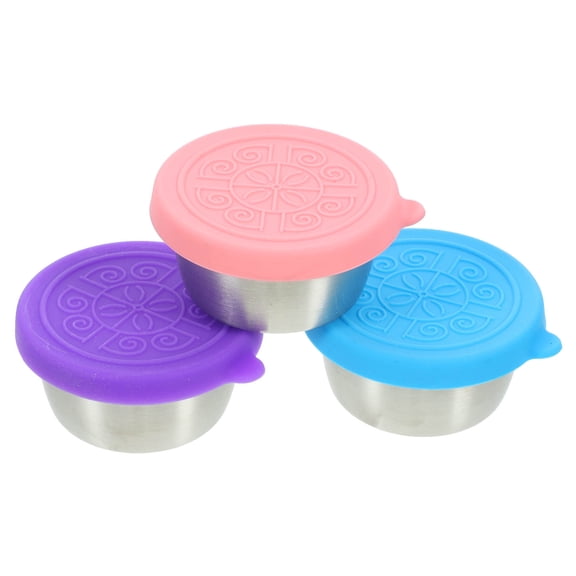 ONAPARTER 3 Pcs Stainless Steel Sauce Cup Metal Container with Lid Small Salad Dressing to Go Containers Condiments Travel （As Shown）