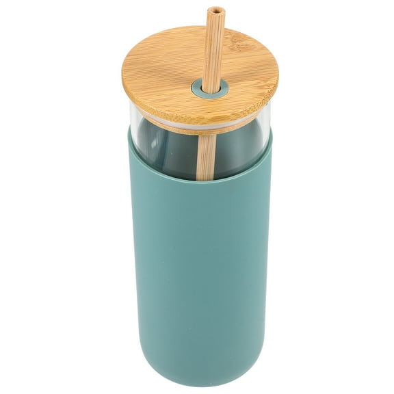 Houderco Glass Juice Cup With Glass Straw For Office 1Set 7.0x3.0x3.0in