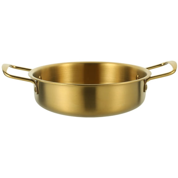 ONAPARTER Multifunctional Seafood Pot Flat Skillet Cooking Stainless Steel Frying Pan Small Wok Griddle Chaffing Dishes Golden