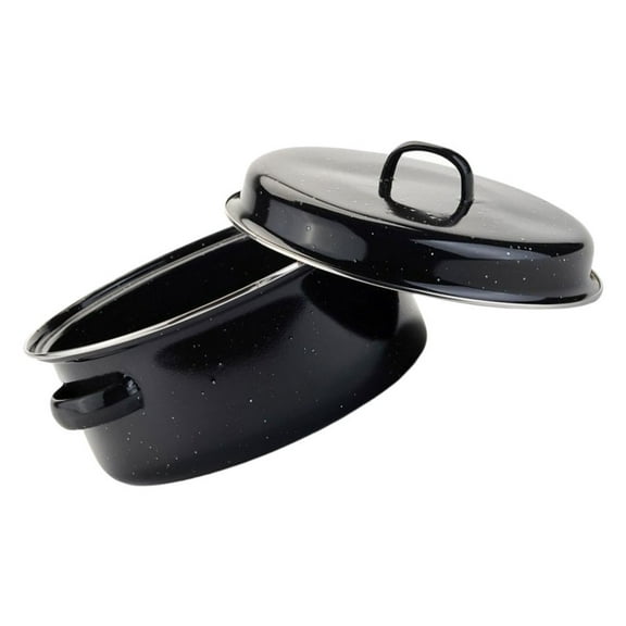 Houderco 1Set Black Iron Enamel Covered Round Roaster for Roasting Sweet Potatoes Home Users