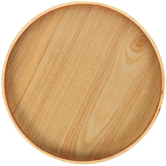 ONAPARTER Round Wooden Tray Small Serving Plate Fruit Cake Rotating Turntable Decorate Shape Tea Light Brown