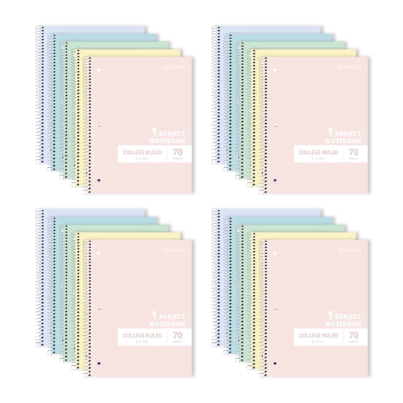 ONAVIA Spiral Notebook, College Ruled, 1 Subject Notebook Bulk, 20 Pack, 8" x 10.5", Durable Cardboard Back with 3 Hole Punched Paper for&nbsp;Classroom and Office, 70 Sheets, Assorted Colors