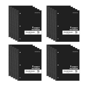 ONAVIA Spiral Notebook, College Ruled, 1 Subject Notebook Bulk, 20 Pack, 8" x 10.5", Durable Cardboard Back with 3 Hole Punched Paper for Classroom and Office, 70 Sheets, Black