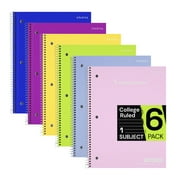 ONAVIA 1 Subject Notebook, College Ruled Spiral Notebook, 6 Pack, 8”×10-1/2”, 3-Hole Punch, 140pages/70sheets, Assorted Colors