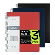 ONAVIA 1 Subject Notebook, 3 Pack, 4x4 Graph Ruled Paper, 9”×11”, Spiral Notebook with 3-Hole Punch, Flexible PP cover, 200pages/100sheets, 3 Assorted Colors