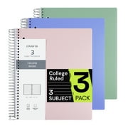 ONAVIA 3 Subject Notebook, 3 Pack, ‎9”×11”, College Ruled Paper Spiral Notebook, 3-Hole Punch, 3 Dividers with Pockets, Flexible PP cover, 300pages/150sheets, 3 Aesthetic Colors