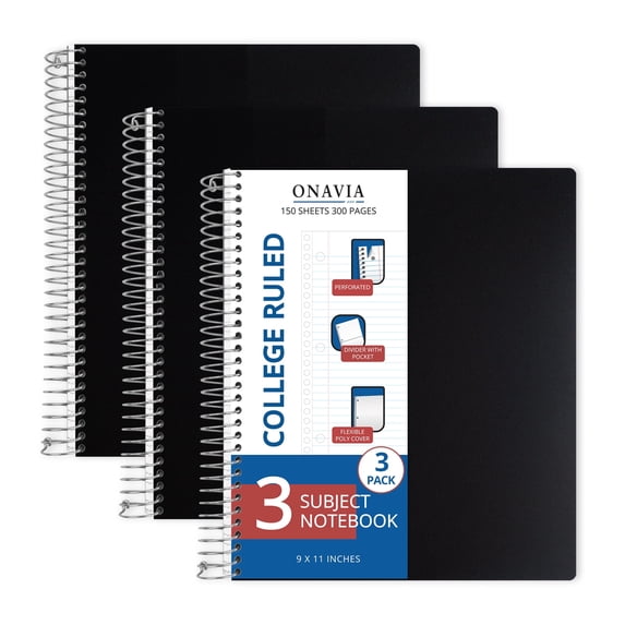 ONAVIA 3 Subject Notebook, College Ruled Spiral Notebook with 3 Divider ...