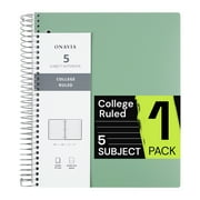 ONAVIA 5 Subject Notebook, ‎9”×11”, College Ruled Paper, Spiral Notebook, 3-Hole Punch, 5 Dividers with Pockets, Flexible PP cover, 400pages/200sheets, Midnight Green, 1 PCS
