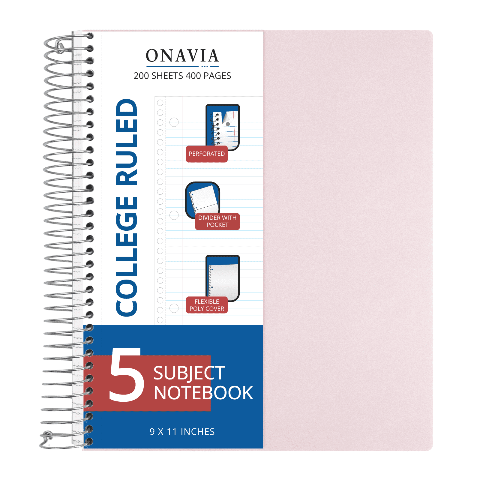 ONAVIA 5 Subject Notebook, College Ruled Spiral Notebook with 5 Divider ...