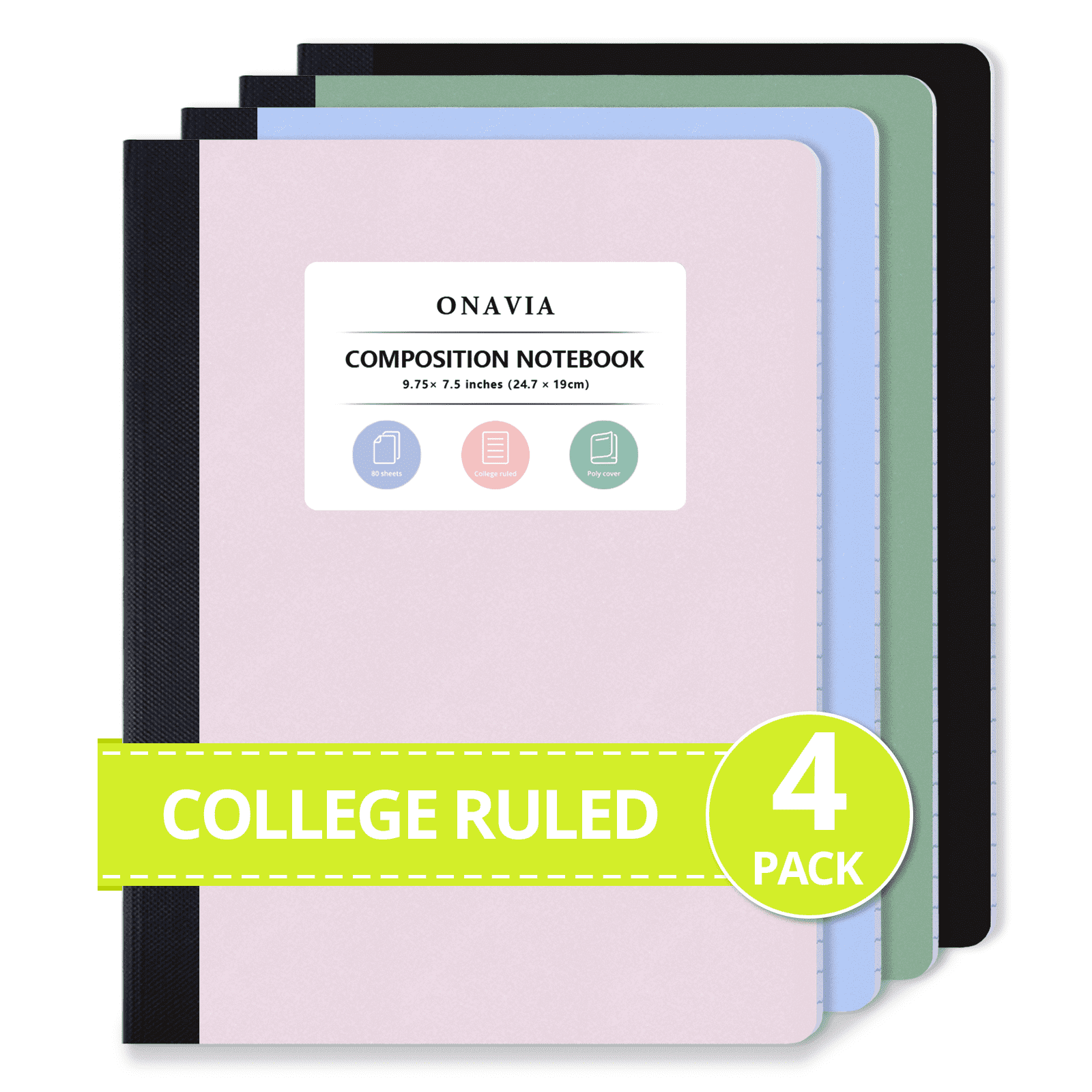 Compostion Notebook Color ONAVIA Composition Notebook, 4 Pack 4 Colors College Ruled Composition ...