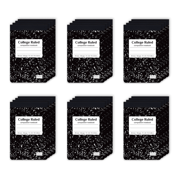 ONAVIA 24 Pack Mini Composition Notebooks, 4-7/8 x 7-1/2, Half Size Composition Books, Colleged Ruled, Small Marble Journal for Class, Work, Black