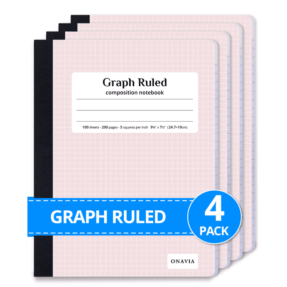 Composition Graph Ruled ONAVIA Composition Notebook Graph Ruled, 4 Pack, 7.5