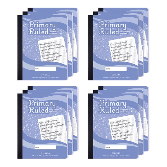 ONAVIA Primary Composition Notebook K-2, Full Page Primary Ruled Writing Journal, 12 Pack, 9.75" x 7.5", Bulk Marble Notebooks for Classroom, 200 Pages (100 Sheets), Cornflower