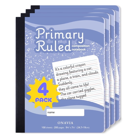 ONAVIA Primary Composition Notebook, 4pk, Full Page Primary Ruled ...