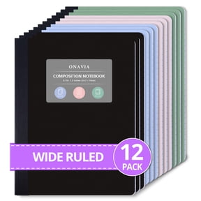 ONAVIA Composition Notebook, Wide Ruled, 12 Pack, 9.75" x 7.5", Poly Cover Composition Books Bulk, 160 Pages (80 Sheets), Sewn Binding for College & Work, Assorted Colors