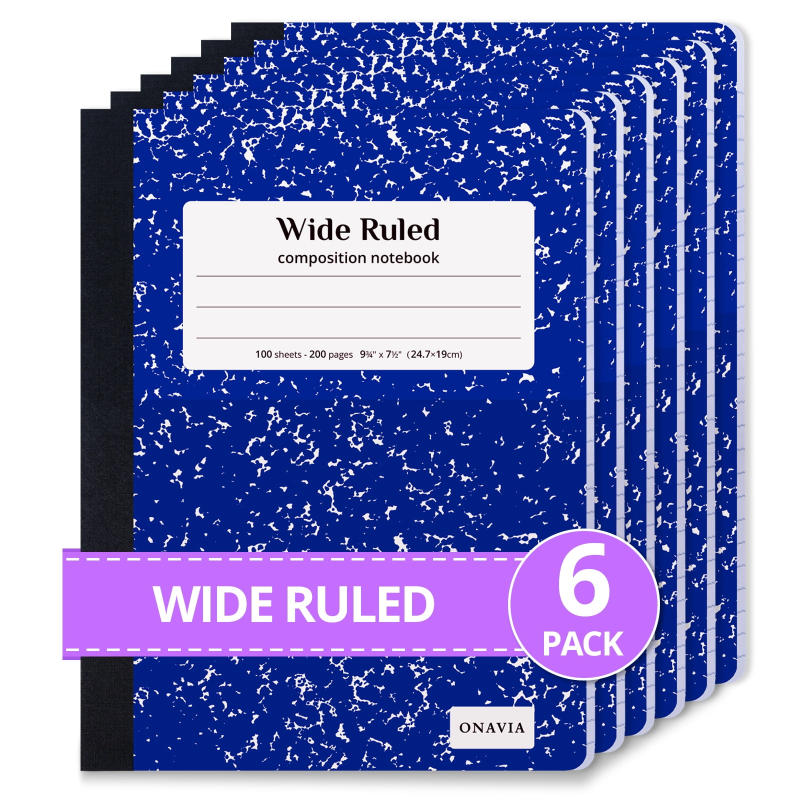 Open Composition Notebook One Side ONAVIA Composition Notebook Wide Ruled, 6 Pack, 9-3/4 x 7-1/2, Marble ...