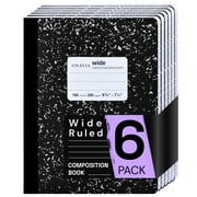 ONAVIA Composition Notebook Wide Ruled, 6 Pack, 200 Pages/100 Sheets, 9-3/4 x 7-1/3, Marble Composition Books Bulk for Students, Hard Cover, Black
