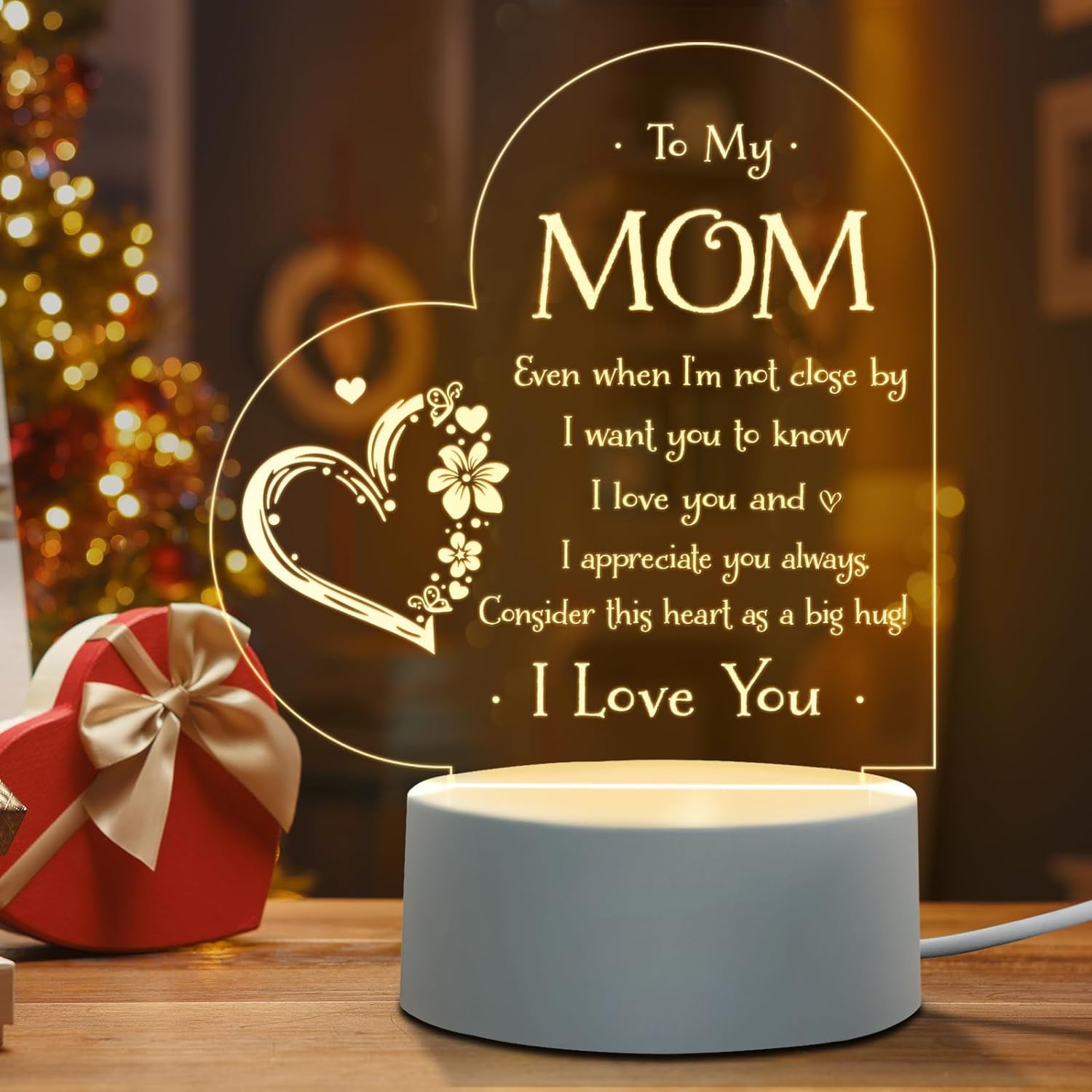 "I Love You Mom" Acrylic Sign With Stand - 4x4", Desk Decor, Mother's Day/Birthday/Thank You Gift