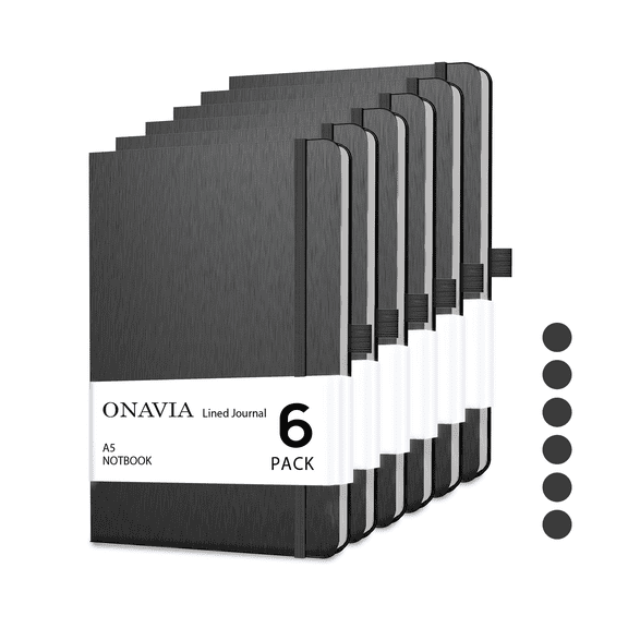 ONAVIA Lined Journal Notebook 6 Pack, A5-5.79" x 8.3", 7mm Notebooks College Ruled, Hardcover Notepad for Journaling, Work, School and Gift, 160 Pages, Black