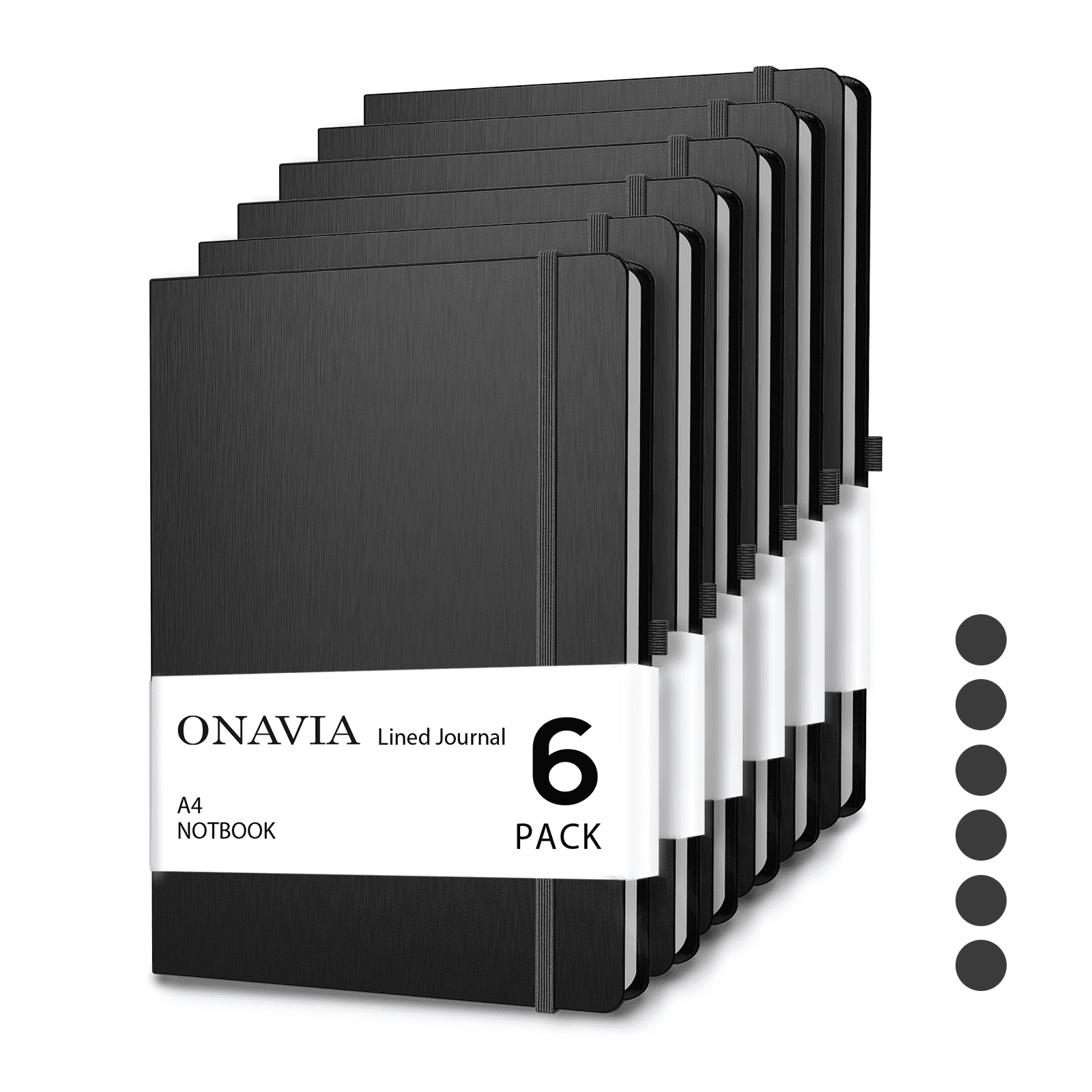 ONAVIA Lined Journal Notebook 6 pack, A4-8.27" x 11.6", 8mm Notebooks College Ruled, Hardcover Notepad for Journaling, Work, School and Gift, 160 Pages, Black