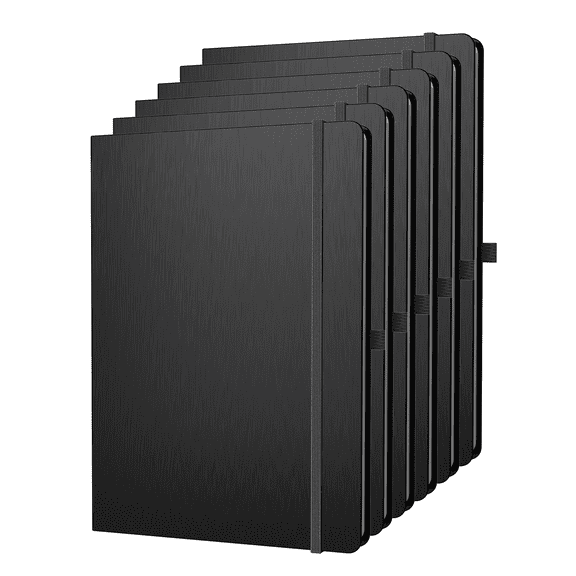 ONAVIA A4 Lined Journal Notebook, 6 pack, 8.27" x 11.6", 8mm Ruled Notepad, Hardcover, 80 Sheets/160 Pages, Black