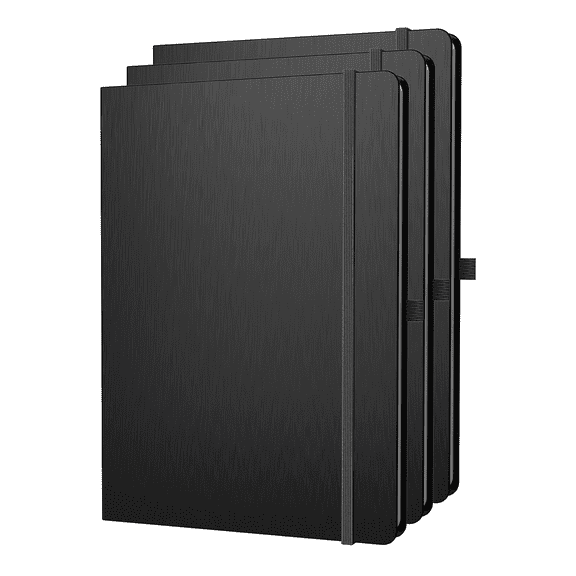 ONAVIA A4 Lined Journal Notebook, 3 pack, 8.27" x 11.6", 8mm Ruled Notepad, Hardcover, 80 Sheets/160 Pages, Black