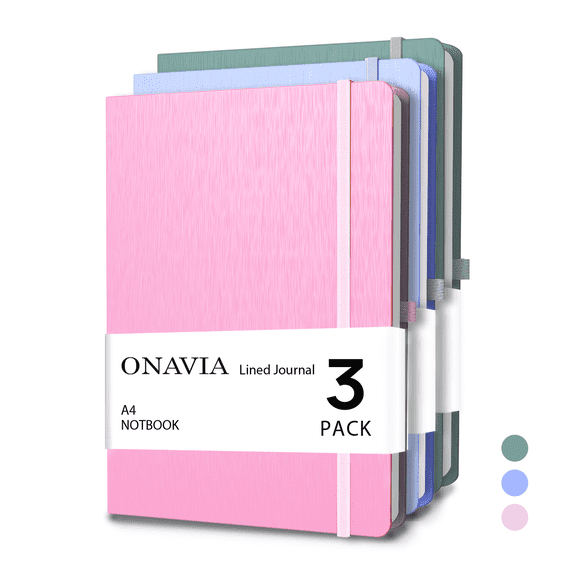 ONAVIA Lined Journal Notebook 3 pack, A4-8.27" x 11.6", 8mm Notebooks College Ruled, Hardcover Notepad for Journaling, Work, School and Gift, 160 Pages, 3 Assorted Colors