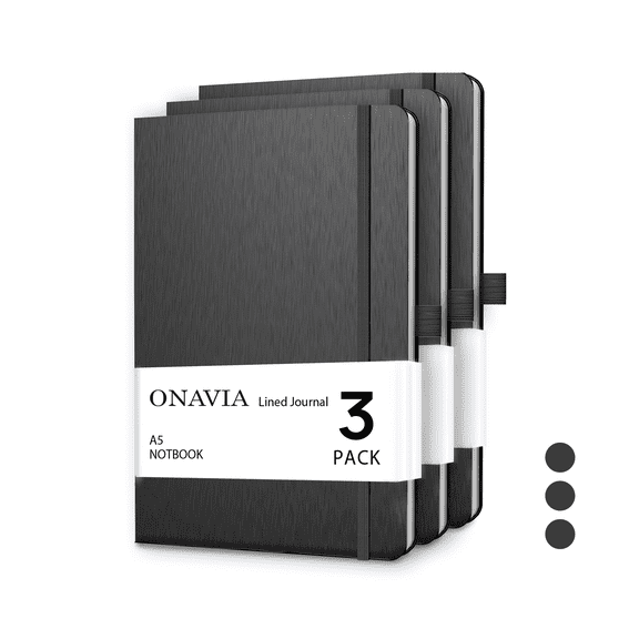 ONAVIA Lined Journal Notebook 3 Pack, A5-5.79" x 8.3", 7mm Notebooks College Ruled, Hardcover Notepad for Journaling, Work, School and Gift, 160 Pages, Black