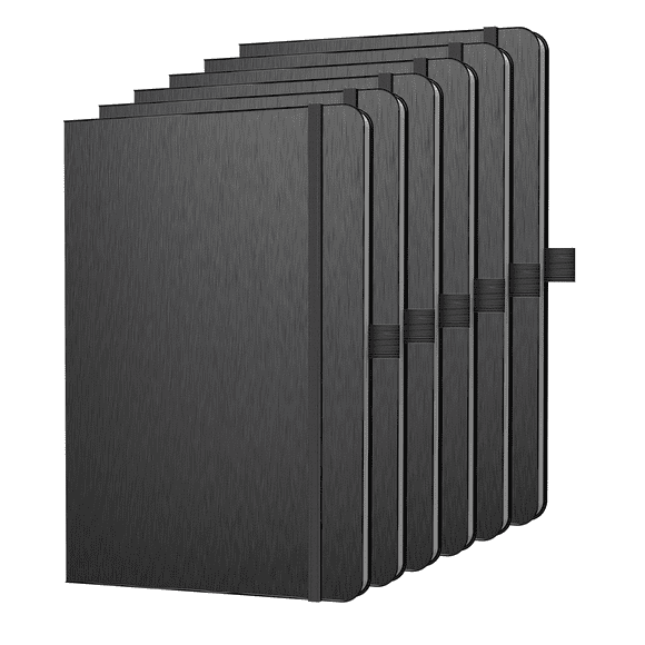 ONAVIA A5 Lined Journal Notebook, 6 pack, 5.79" x 8.3", 7mm College Ruled Notepad, Hardcover, 80 Sheets/160 Pages, Black