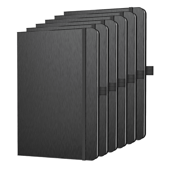 ONAVIA A5 Lined Journal Notebook, 6 pack, 5.79" x 8.3", 7mm College Ruled Notepad, Hardcover, 80 Sheets/160 Pages, Black