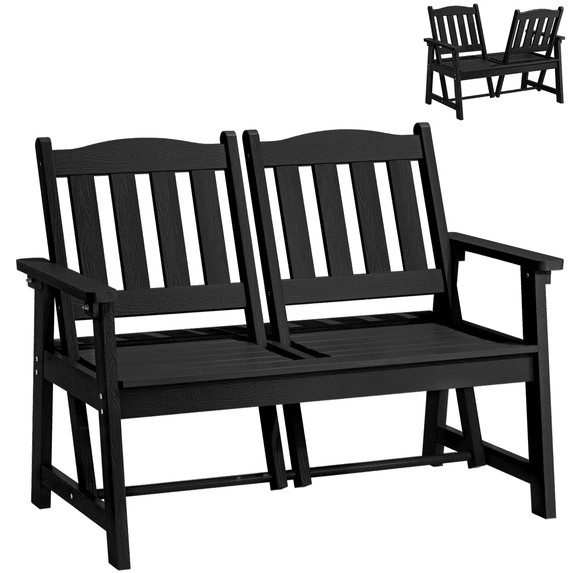 ONBRILL 2-Person Adjustable Backrest Outdoor Bench - All-Weather, Fade ...