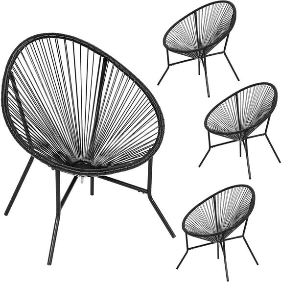 ONBRILL 4-Piece Outdoor Acapulco Chairs Set, Modern Patio Furniture Set, PE Pattan Bistro Set with Steel Frame for Balcony, Lawn, Porch and Garden, Black