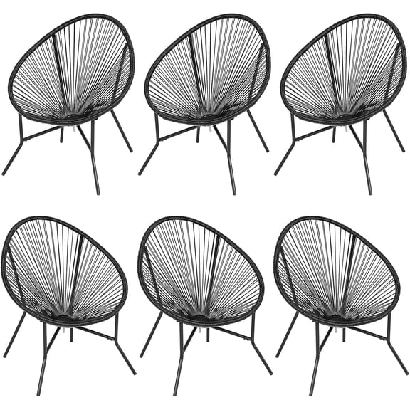 ONBRILL 6-Piece Outdoor Acapulco Chairs Set, Modern Patio Furniture Set, PE Rattan Bistro Set with Steel Frame for Balcony, Lawn, Porch and Garden, Black