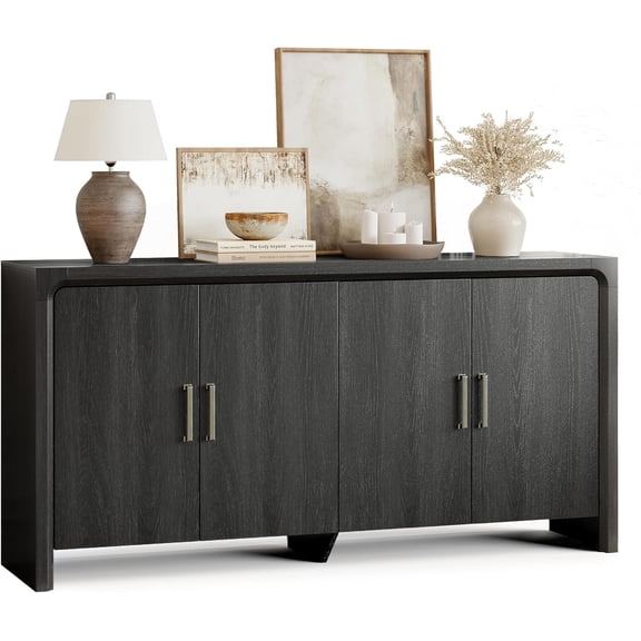 ONBRILL 63" Buffet Cabinet with 4 Doors and Adjustable Shelves, Sideboard Buffet Cabinet with Storage, Wood Kitchen Console Table, Modern Coffee Bar for Kitchen, Living Room, Hallway (Dark Grey)