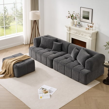 ONBRILL 97” Modular L-Shape Sectional Sofa with Ottoman, Gray