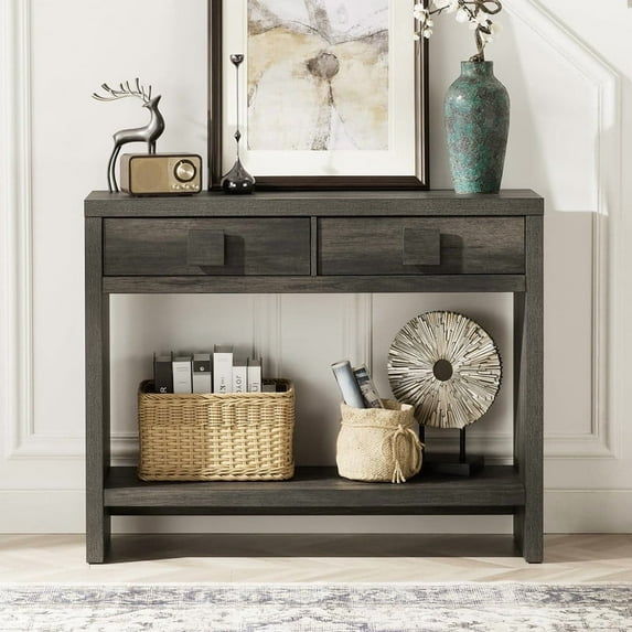 ONBRILL Console Table with Drawers, 40 Inch Narrow Entryway Table with Open Storage Shelves for Living Room