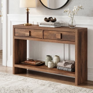 ROGALIS 47" Entryway Console Table with 2 Drawers and Storage Shelf, Narrow Sofa Table for Entryway, Hallway, Living Room, Behind Couch, Vintage Brown