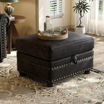 Faux Leather Ottoman with Storage, Rectangle Ottoman Coffee Table with Nailhead Trim, Solid Wood Legs, Oversized Upholstered Footrest Stool for Living Room, Bedroom, Apartment, Black