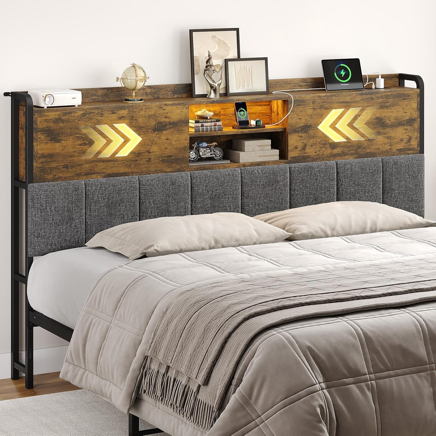 ONBRILL King Size Headboard Only, Storage Headboard with Shelves