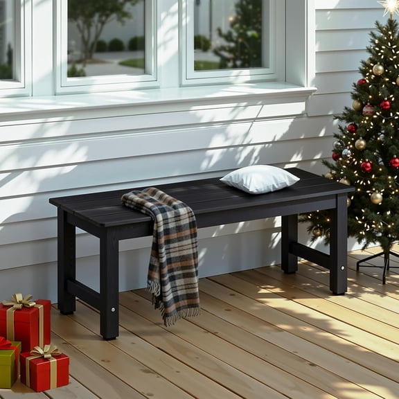 ONBRILL Outdoor Bench, 2-Person Poly Lumber Garden Bench, All-Weather Patio Bench Will not Rot and Fade for Garden, Porch, Backyard and Park, Easy Installation, Black